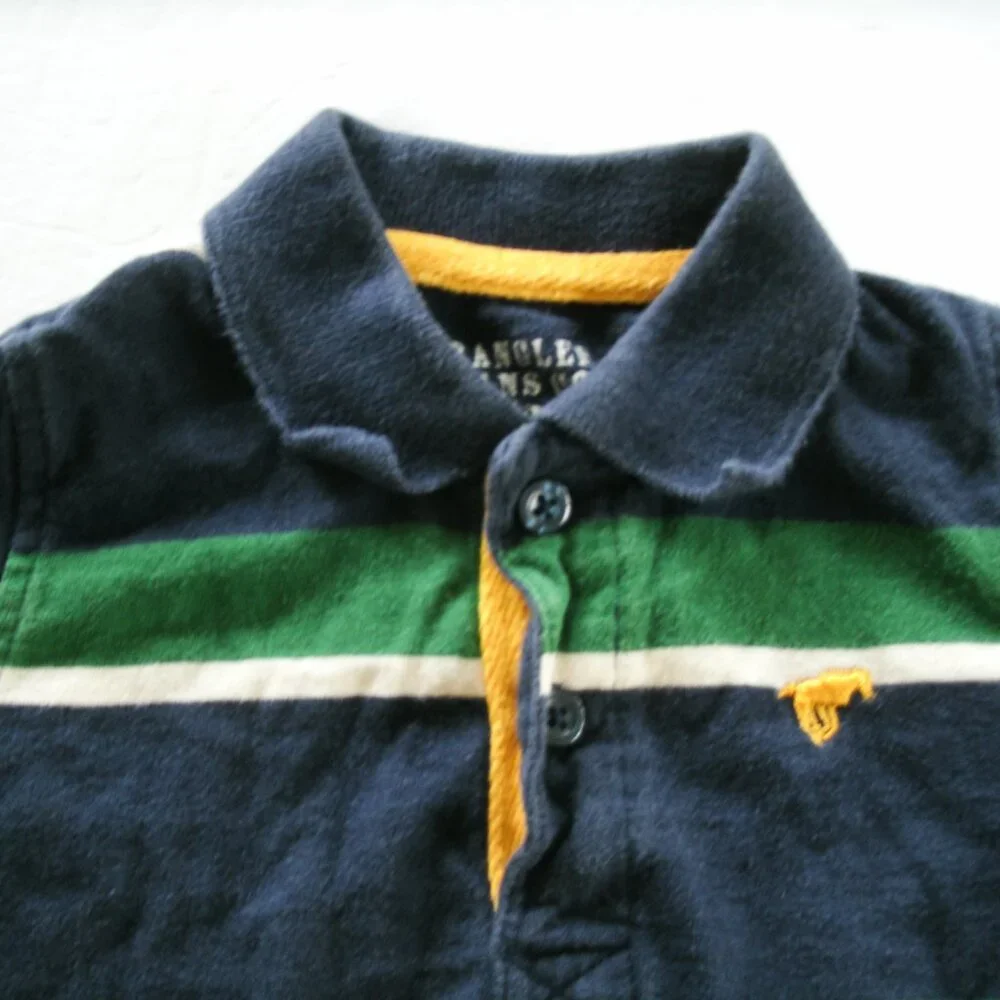 Wrangler Boys Shirt Polo Navy Green Stripe Long Sleeve 18 Months